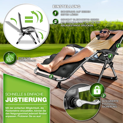 Tillvex® Poltrona Reclinabile Pieghevole Fino a 200Kg Lettino Parasole da Esterno per Giardino con Cuscino Resistente alle Intemperie Balcone, Giardino & Terrazza Lounge Esterno Regolabile con Imbottitura Spessa Poltrona Reclinabile Pieghevole Extra Larga