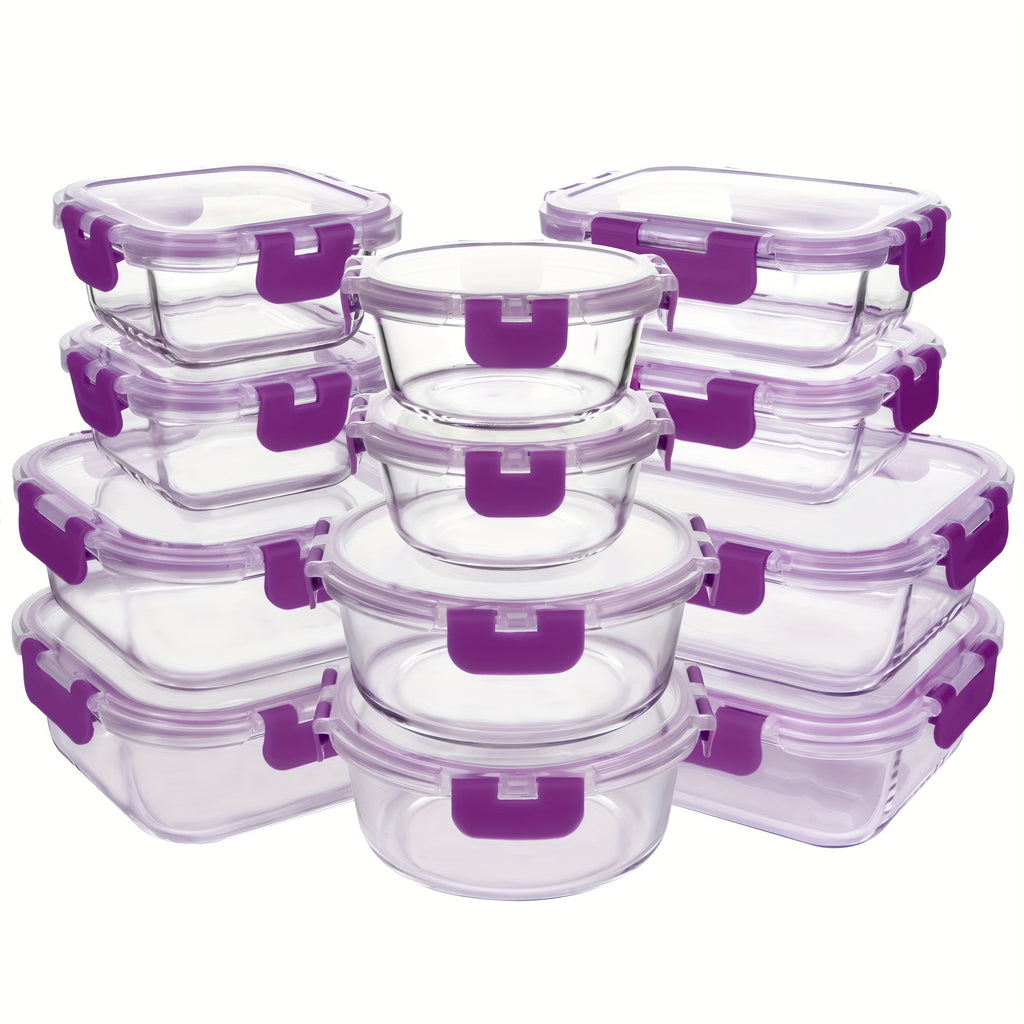 12 Confezioni di Contenitori per Alimenti in Vetro con Coperchi Ermetici a Scatto - Contenitori Rettangolari per Preparazione dei Pasti, Sicuri per Microonde e Lavastoviglie, Design Impilabile e Salvaspazio per Conservare Cibi Freschi, Avanzi e Controllo