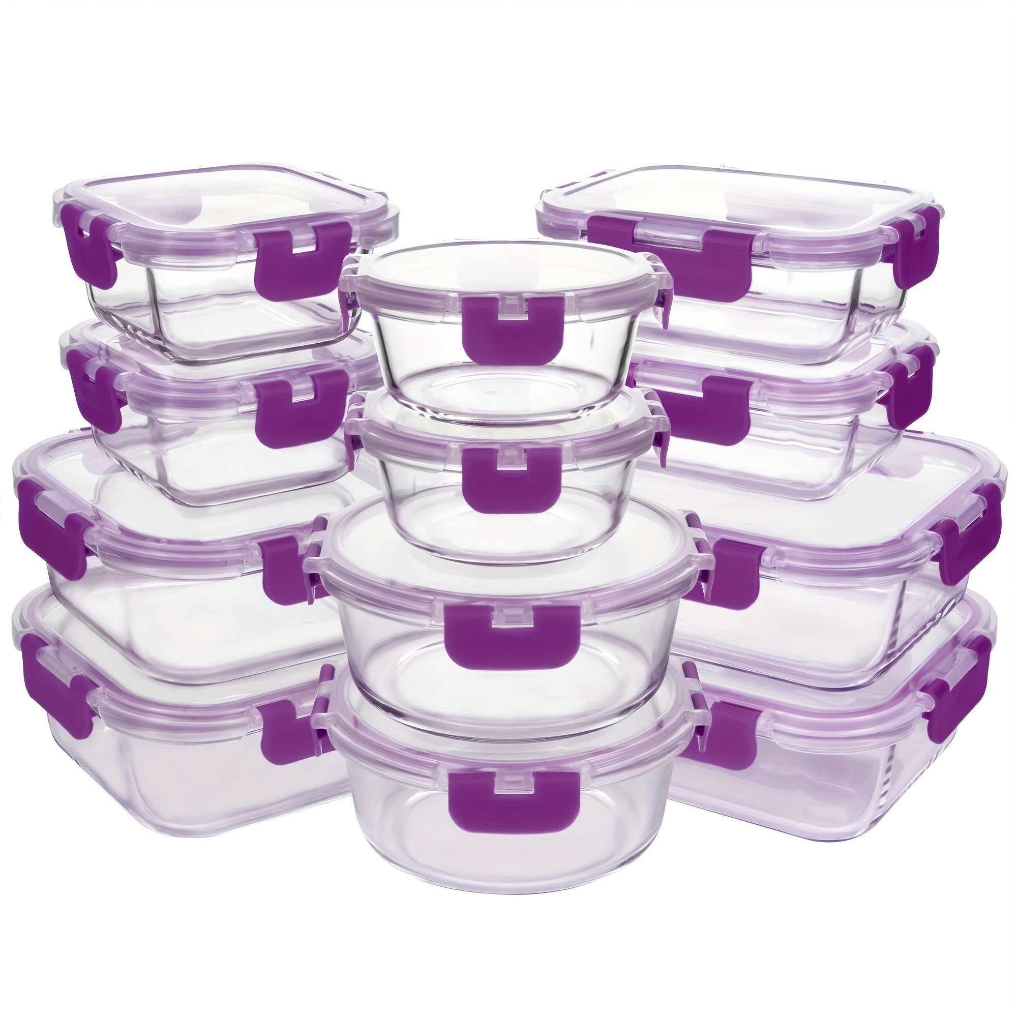 12 Confezioni di Contenitori per Alimenti in Vetro con Coperchi Ermetici a Scatto - Contenitori Rettangolari per Preparazione dei Pasti, Sicuri per Microonde e Lavastoviglie, Design Impilabile e Salvaspazio per Conservare Cibi Freschi, Avanzi e Controllo