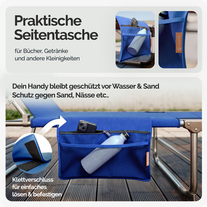 CASARIA® Set da 2 pezzi Lettino prendisole pieghevole in alluminio con cappelliera e tasca laterale, capacità di carico 150 kg, sedia sdraio da giardino resistente alle intemperie