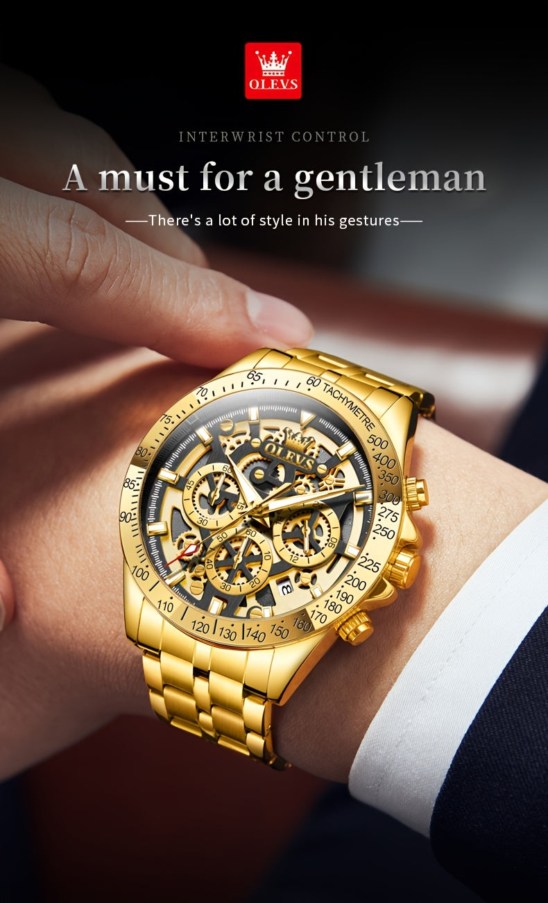Orologio da Uomo OLEVS in Acciaio Inossidabile Orologi di Lusso Cronografo Multifunzione con Data Classico Orologio da Polso per Affari e Abbigliamento Elegante Regalo per Uomini