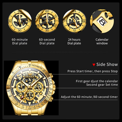 Orologio da Uomo OLEVS in Acciaio Inossidabile Orologi di Lusso Cronografo Multifunzione con Data Classico Orologio da Polso per Affari e Abbigliamento Elegante Regalo per Uomini