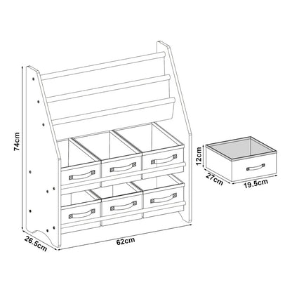 Scaffale per bambini 'Ponteceso' con 2 scomparti portaoggetti e 6 contenitori pieghevoli, 74 x 62 x 26,5 cm