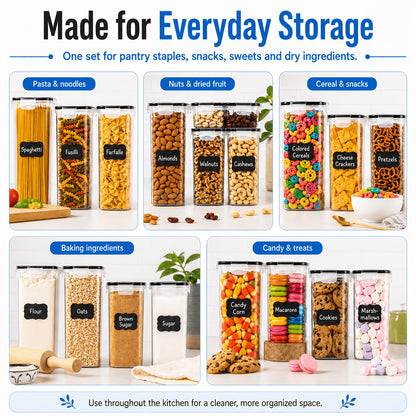 Set da 96/60/22 pezzi // Confezione di contenitori ermetici per alimenti con coperchi a scatto adatti per pasta, farina, zucchero e prodotti secchi - Barattoli e coperchi in plastica PP, organizzatori rettangolari per dispensa per cereali, snack, conserva