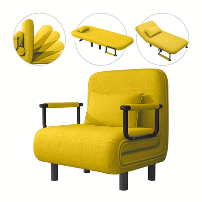 Divano letto poltrona pieghevole convertibile 5 in 1, poltrona letto lounge regolabile salvaspazio con tessuto di lino, poltrona moderna per dormitorio, monolocale e angolo accogliente, nero/marrone chiaro/verde oliva/giallo limone