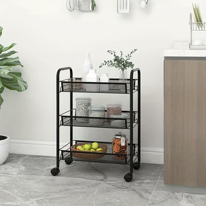 Scaffale Multifunzionale in Metallo a Tre/Quattro Livelli con Ruote, Scaffale Resistente Nero, Ideale per Garage e Cucina, Grande Capacità, Facile da Montare, Scaffale e Armadio per Cucina, Pratico e Funzionale, Perfetto per Cucina e Dispensa, Cestelli pe