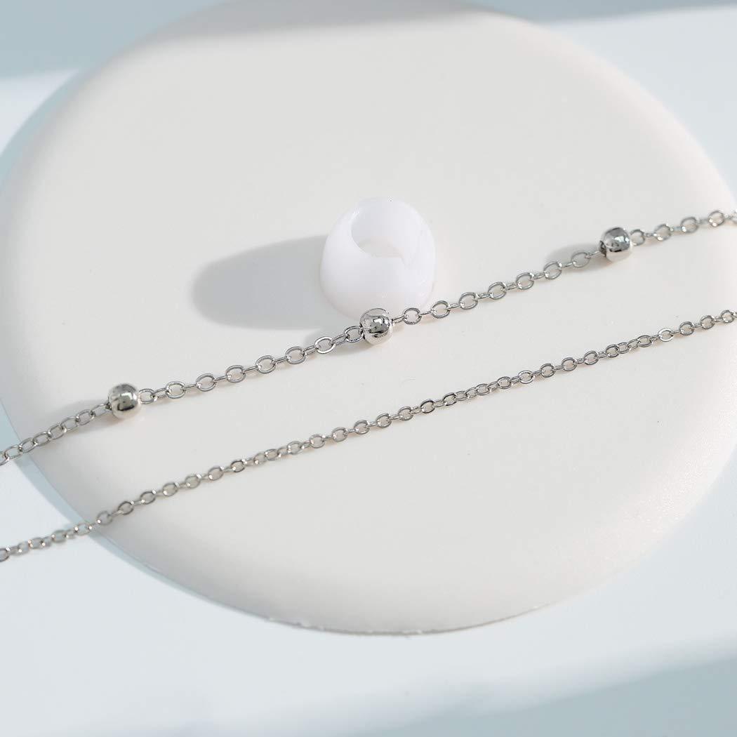 Catena alla caviglia da donna placcata in argento 925, a 2 strati con ciondolo a cuore Strass, elegante gioiello estivo da spiaggia, catena alla caviglia regolabile in stile boho, 20+7 cm, regalo per donne