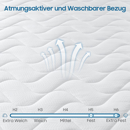 Topper per Materasso Rigido in Materiale da 10cm o 7.5cm di Altezza, Nucleo in Schiuma Fredda Supportiva, Due Gradi di Durezza H5 & H6, Traspirante e Rimovibile con Rivestimento in Rete 3D