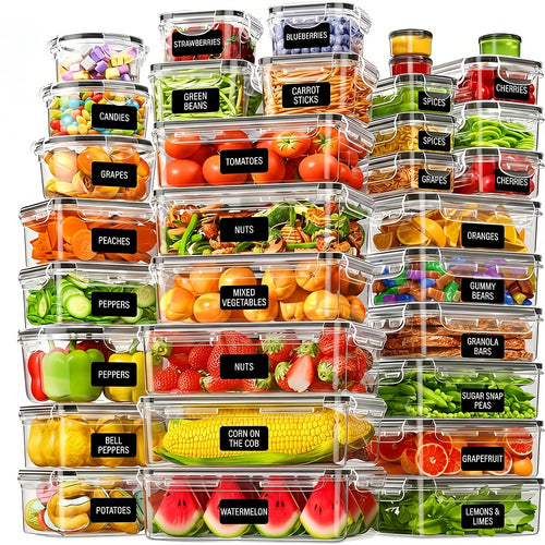 Set da 68/60/56/44/24 pezzi per conservazione alimentare sigillata - Contenitori di plastica ermetici e a prova di perdite con coperchi, organizzatori impilabili per frigo e contenitori per frigo, dispensa e avanzi, adatti a microonde/congelatore/lavastov