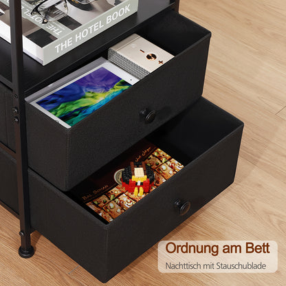 AMHANCIBLE Set Comodino 1/2 pezzi, Cassettiera in Tessuto con Dock di Ricarica, Tavolino da Letto, Comodino con Due Cassetti in Tessuto, Comodino Piccolo per Camera da Letto, Comodino a Quattro Ripiani, Adatto per Camera da Letto, Soggiorno. Nero, Marrone
