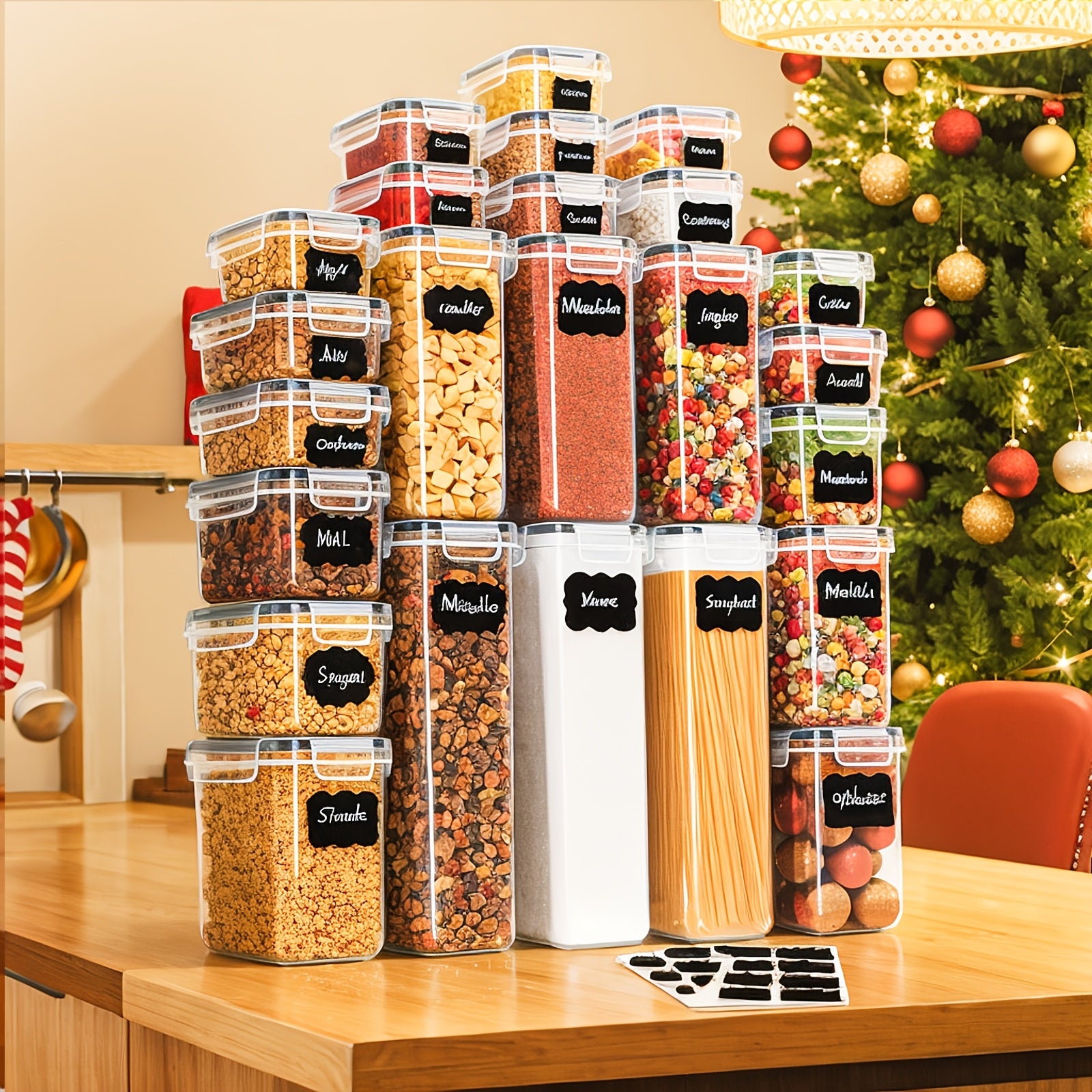 Set di 24 contenitori ermetici per alimenti con coperchi per l'organizzazione e lo stoccaggio in cucina, set di barattoli in plastica per cereali, pasta, farina e zucchero, etichette e pennarello