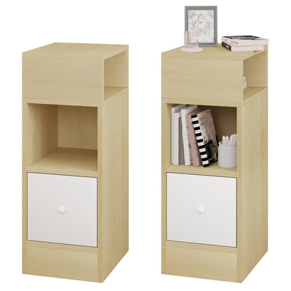 1pz./ 2pz. Comodino Stretto con 2 Scomparti e Cassetti, Comodino 25 x 30 x 66 cm, Salvaspazio per Camera da Letto, Mobiletto da Soggiorno, Pannello di Particelle, Grigio Scuro/ Aspetto Legno Chiaro/ Bianco/ Bianco+Aspetto Legno
