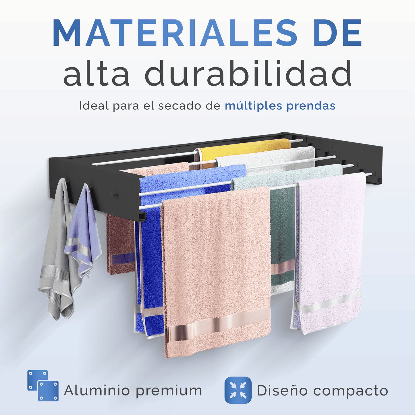 Stendibiancheria a muro retrattile e pieghevole RELAXTY, 80 cm | Stendibiancheria a muro pieghevoli per uso interno o esterno | Design compatto salvaspazio con capacità di 30 kg