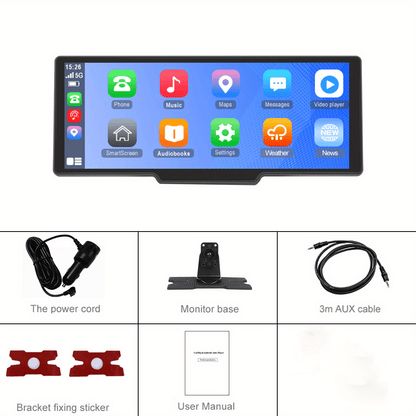 Display Interattivi con Touch Screen Versione Aggiornata 10.26 Pollici Stereo Auto Portatile Wireless Carplay per Auto con Carplay e per Android Auto con Mirror Link/ Telecamera di Retromarcia/ Wireless/ Navigazione/ AUX per Tutti i Veicoli