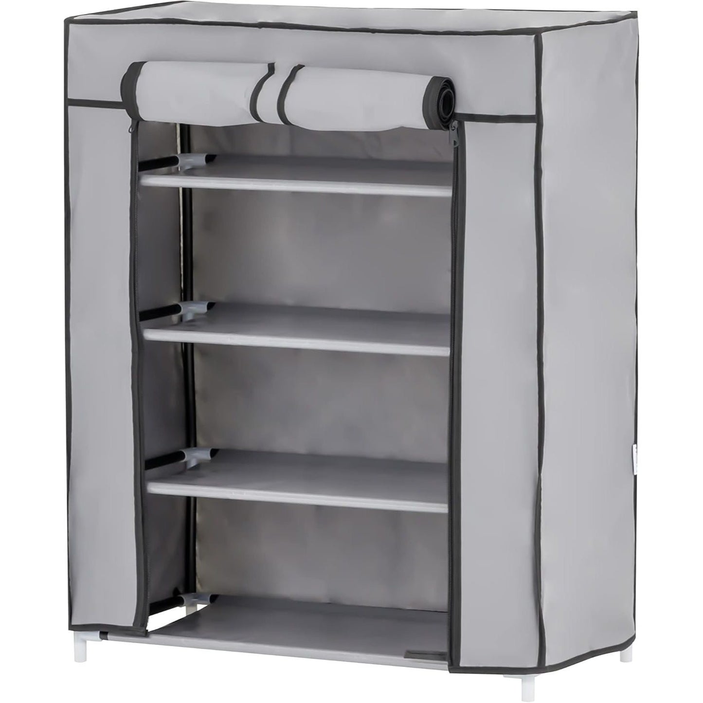 Baroni Home Scarpiera in Tessuto Richiudibile 58x28x73 cm Grigio 4 Ripiani, Mobile per Scarpe Pieghevole Salvaspazio con Struttura in Ferro per Camera da Letto, Cabina Armadio, Grigio, Porta-Scarpe Indipendente Facilmente Spostabile Leggero e Resistente