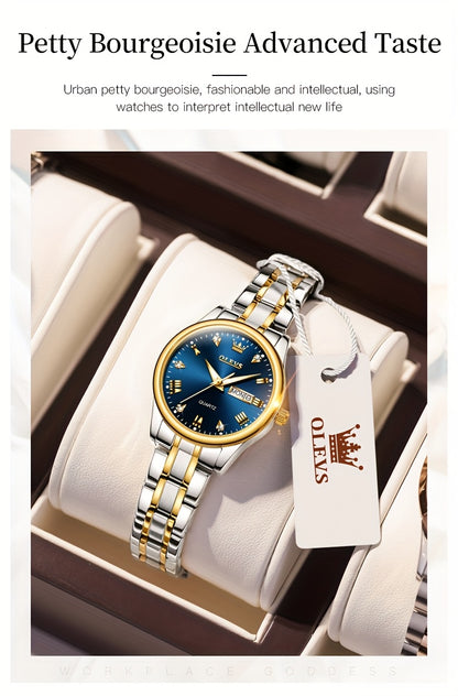 OLEVS Orologi da Donna Eleganti e di Lusso per Polso Piccolo, Quadrante Piccolo, Cinturino in Acciaio Inossidabile, Movimento al Quarzo Analogico, Data e Luminosità, Nero/Bianco/Oro/Blu