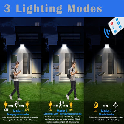 2/1 pz Lampade Solari da Parete, con Telecomando, Luce Solare da Giardino per Esterni, Sensore di Movimento PIR, 3 Modalità di Illuminazione, IP65, con Cavo da 5M, Lampada Solare da Giardino 2In1 per Interni ed Esterni, 230LED, Grandangolo, per Cortile, S