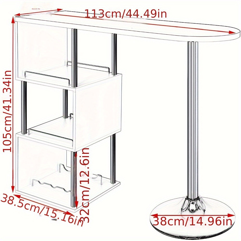 1 pz. Bancone Bar Tavolo da Bistrot Bancone Tavolo con 3 Ripiani con Portabottiglie in Metallo MDF Bianco 113 x 40 x 105 cm (L x P x A) Adatto per Cucina e Altri Luoghi