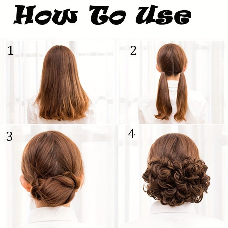 Chignon Elegante con Rosa e Pettine Floreale - Extension Ricci Sintetiche per Acconciature, Scrunchie Messy Updo in Ombre Nero/Marrone Balayage, Accessori per Capelli con Clip Facili da Applicare, Ideali per Matrimoni, Feste & Occasioni Speciali