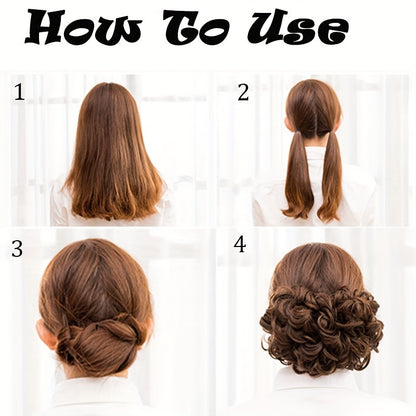 Chignon Elegante con Rosa e Pettine Floreale - Extension Ricci Sintetiche per Acconciature, Scrunchie Messy Updo in Ombre Nero/Marrone Balayage, Accessori per Capelli con Clip Facili da Applicare, Ideali per Matrimoni, Feste & Occasioni Speciali