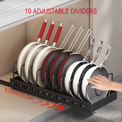 Scaffale da Cucina Estraibile Regolabile, 8/10 Divisori Regolabili per Coperchi di Pentole, Design Adatto per Organizzare Pentole e Coperchi, Combinazione Libera per Soddisfare le Esigenze, Strumenti Pratici per la Casa, Stoccaggio Regolabile, Organizzato