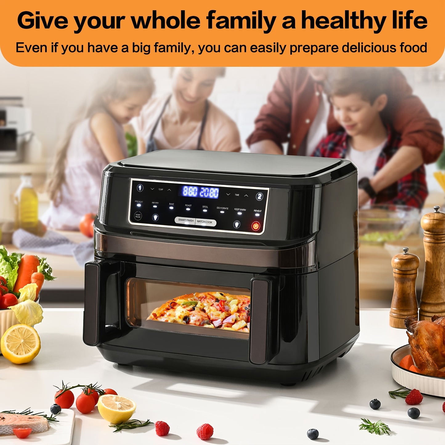 Friggitrice ad aria calda da 12L, a camera singola o doppia opzionale, XXL Airfryer con touchscreen e 8 programmi, friggitrice ad aria calda con finestra di visualizzazione
