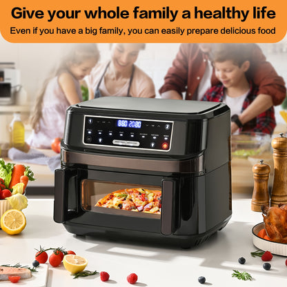 Friggitrice ad aria calda da 12L, a camera singola o doppia opzionale, XXL Airfryer con touchscreen e 8 programmi, friggitrice ad aria calda con finestra di visualizzazione