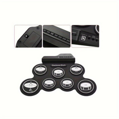 Batteria elettronica, set di batteria elettronica 7 pad arrotolabile, kit di batteria midi portatile con altoparlante integrato/pedali/jack per cuffie, ottima idea regalo per principianti