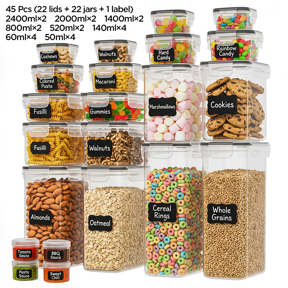 Set da 96/60/22 pezzi // Confezione di contenitori ermetici per alimenti con coperchi a scatto adatti per pasta, farina, zucchero e prodotti secchi - Barattoli e coperchi in plastica PP, organizzatori rettangolari per dispensa per cereali, snack, conserva