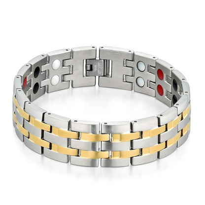 Bracciale Magnetico Uomo JewelryWe con Calamite - Fascia Regolabile in Acciaio Inossidabile (4 Colori: Nero, Bianco, Grigio, Oro) & Ideale per Tutto l'Anno a Parti di Eventi e Motociclette
