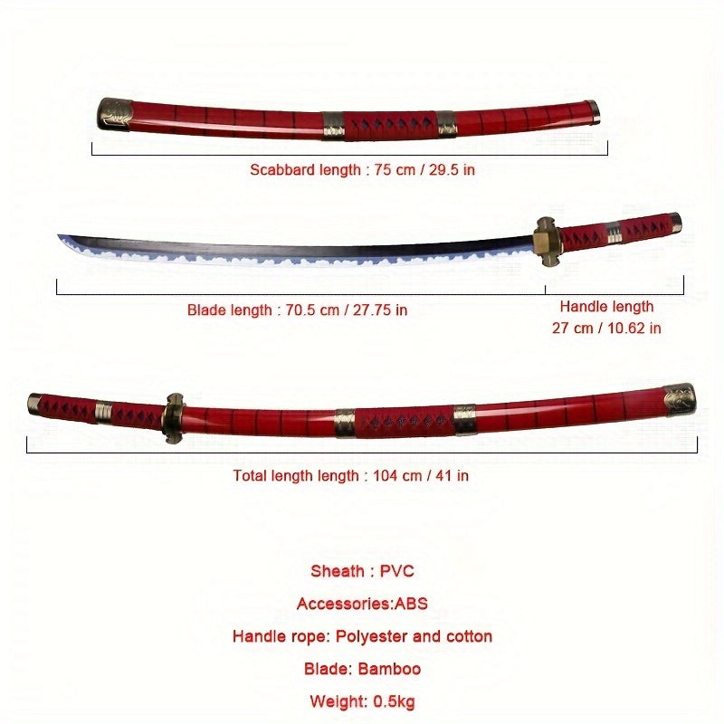 3 Pezzi Set Spada Anime, Lama in Bambù Sicura Non Affilata, Accessorio Cosplay, Katana Spada Samurai, Regalo per Halloween e Natale, Cintura e Portaspada Inclusi