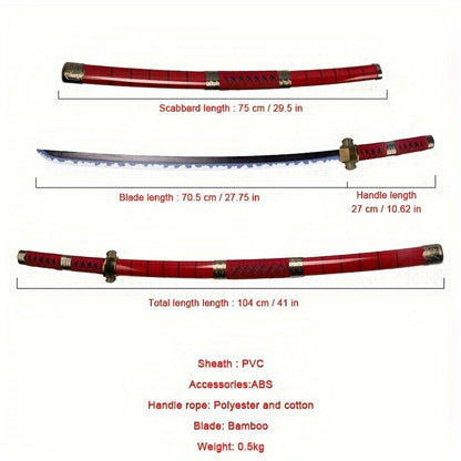3 Pezzi Set Spada Anime, Lama in Bambù Sicura Non Affilata, Accessorio Cosplay, Katana Spada Samurai, Regalo per Halloween e Natale, Cintura e Portaspada Inclusi