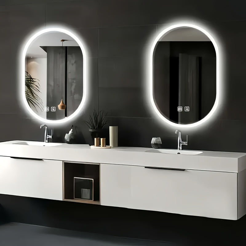 Specchio da bagno smart da 80 cm x 50 cm, specchio da bagno a parete con luci LED, luminosità regolabile, funzione demister, doppio controllo touch, set di mobili per il bagno
