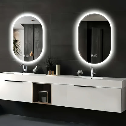 Specchio da bagno smart da 80 cm x 50 cm, specchio da bagno a parete con luci LED, luminosità regolabile, funzione demister, doppio controllo touch, set di mobili per il bagno