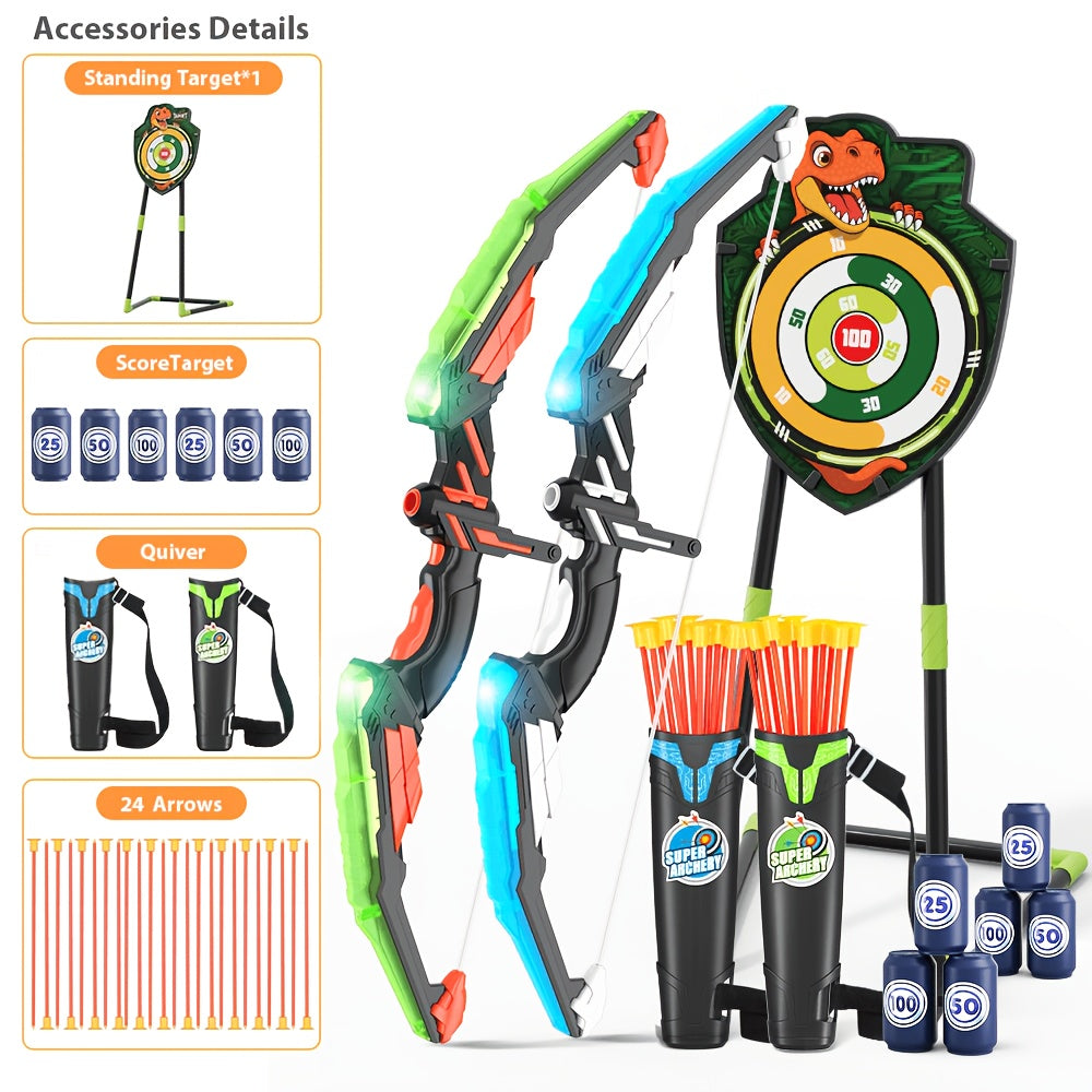HYES 2 pezzi Arco e Freccia per Bambini, Set di Tiro con l'Arco con 24 Freccie a Ventosa, 1 pz Poggiatesta, 6 pz Bersagli di Punteggio e 2 pz Cestini, Regali Sportivi Indoor Outdoor per Bambini e Bambine dai 3 ai 8 Anni, Natale, Regalo di Compleanno