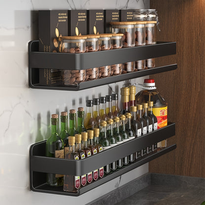 Porta spezie da muro di 40/60cm, set di 2 scaffali sospesi con ganci, salvaspazio, facile da installare, rack per conservazione condimenti, adatto per cucina e bagno (nero, bianco, grigio)