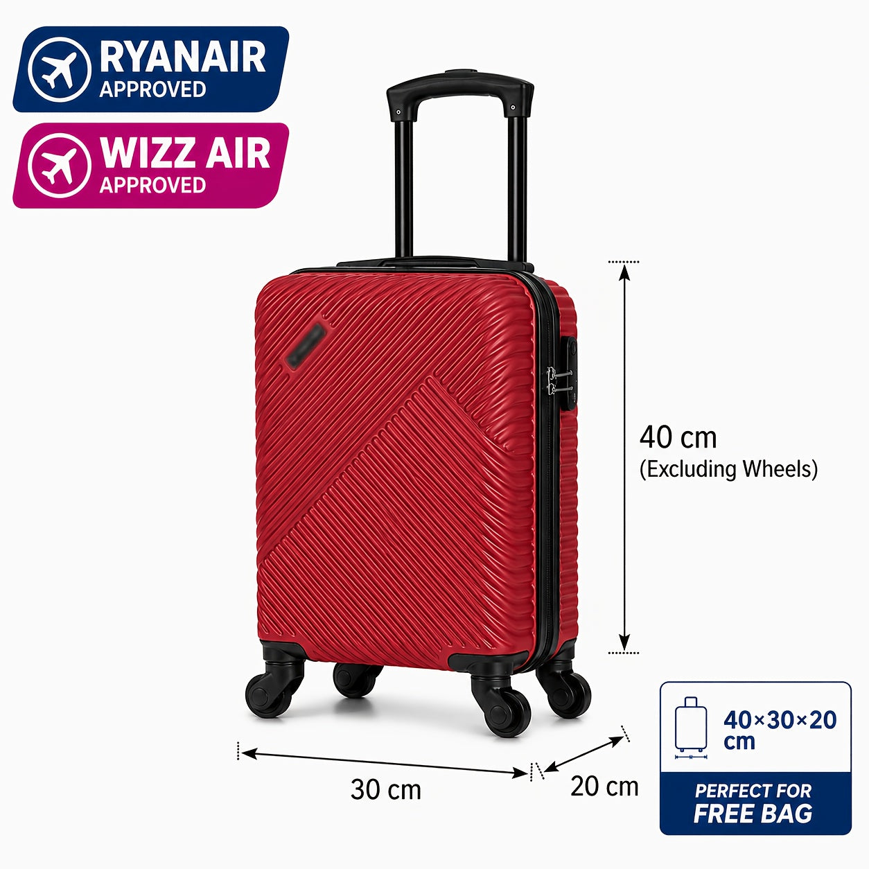 Ryanair, Aerea Low-Cost, Regolamenti UE 40X30X20Cm Mini Valigetta Fresca e Semplice, con Ruote Rimovibili, Barra Telescopica, Ruote Girevoli a 360 Gradi Spring Airlines, Serratura a Combinazione, Valigetta da Imbarco, Essenziale per Viaggiare