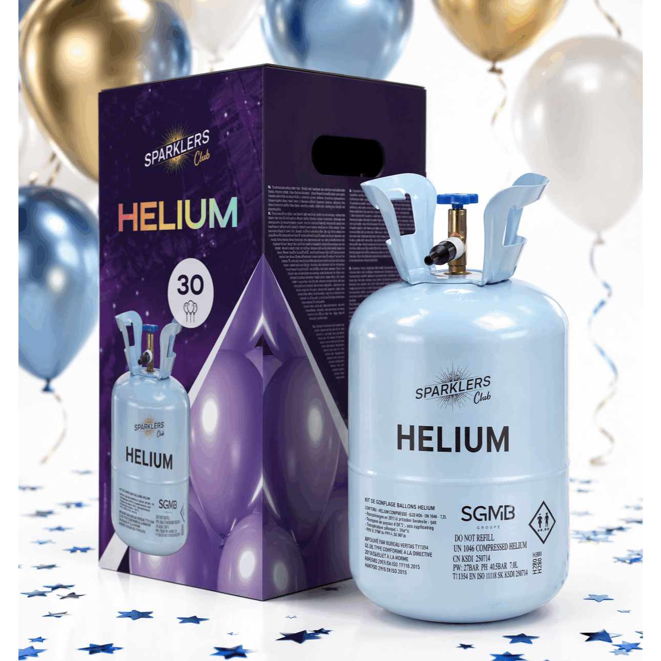 Bottiglia Grande di Elio Gas Elio per 50 Palloncini - Cilindro Monouso Capacità 0.40M3 - Ideale per Halloween, Natale, Matrimoni, Compleanni, Feste - Fai Saliare i Tuoi Palloncini con SPARKLERS CLUB
