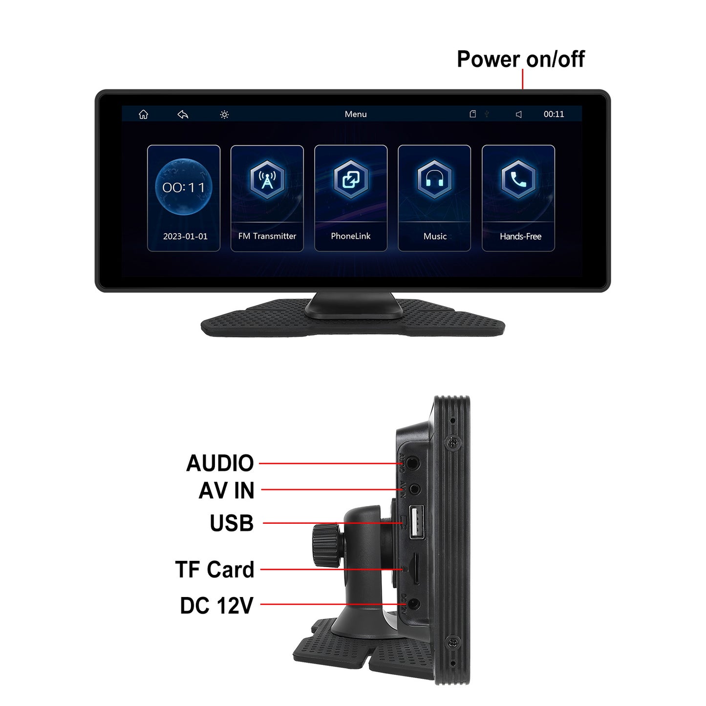 PODOFO Schermo Wireless da 10,26 Pollici per Autoradio con Carplay Android Auto con Vivavoce BT/ Touchscreen HD/ Airplayer/ Android Mirror Link/ GPS/ Si-ri/ Telecamera Posteriore/ FM/ AUX/ Porta Scheda TF/ Base Monitor, Un Regalo Perfetto per Papà