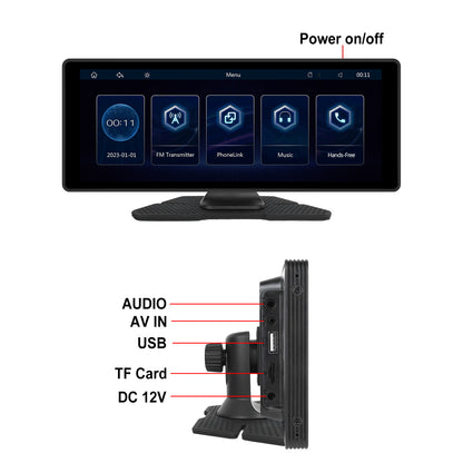 PODOFO Schermo Wireless da 10,26 Pollici per Autoradio con Carplay Android Auto con Vivavoce BT/ Touchscreen HD/ Airplayer/ Android Mirror Link/ GPS/ Si-ri/ Telecamera Posteriore/ FM/ AUX/ Porta Scheda TF/ Base Monitor, Un Regalo Perfetto per Papà