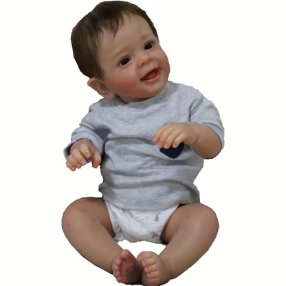 Bambola Reborn 22 Pollici 55 CM Realistica Riciclata, Simpatico Bambo Sorridente, Materiale Vinilico Artigianale, Set Regalo di Alta Gamma Dipinto, Adatto a Bambini di 3 Anni+