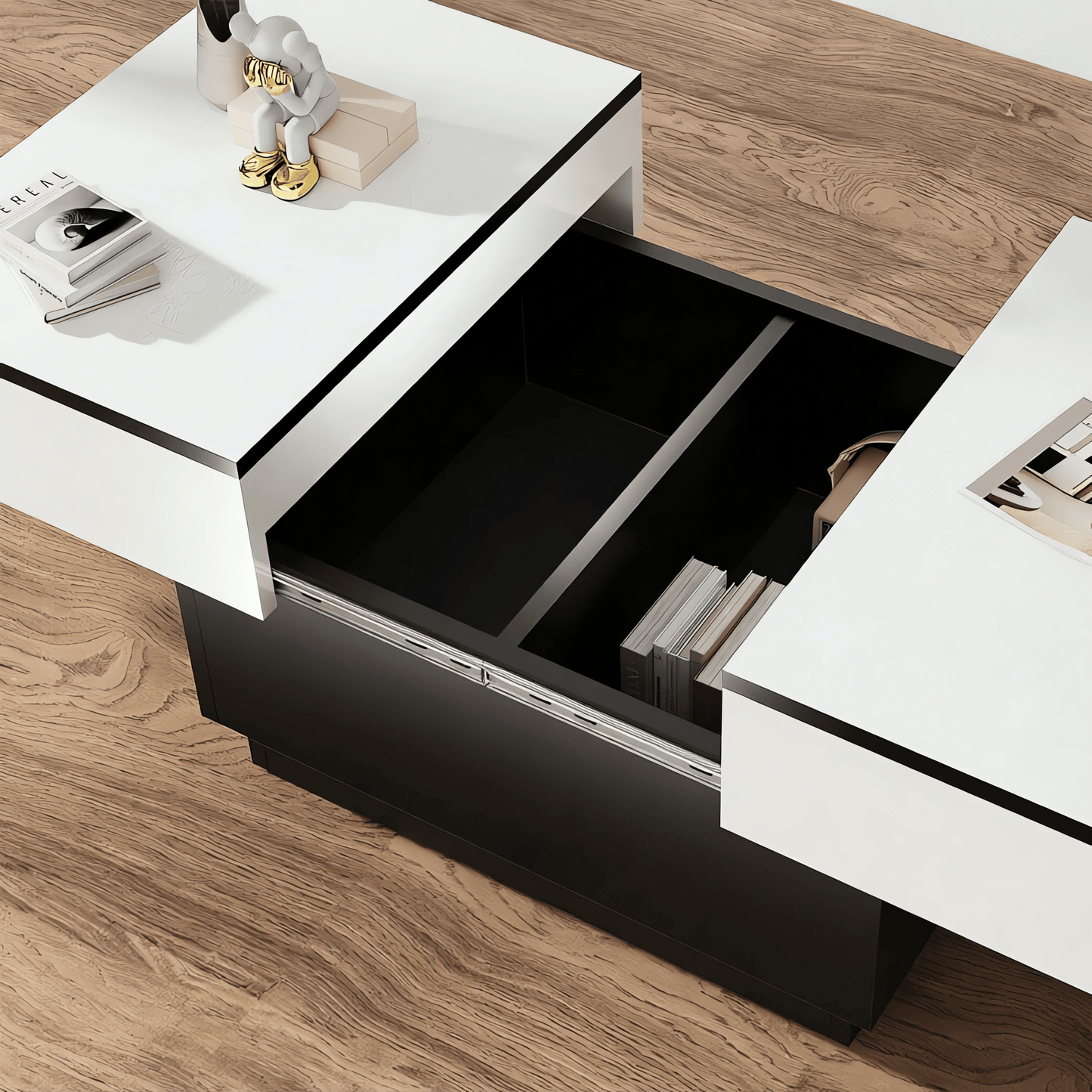 Tavolino da caffè bianco, Tavolino da salotto, Tavolino con 2 ripiani portaoggetti, 80x58x40 cm, Piano estendibile con striscia luminosa RGB, Mobile moderno per soggiorno, Sala riunioni