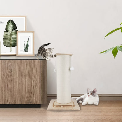 Tiragraffi per gatti in canapa bianca da 80 cm, resistente tiragraffi in sisal, facile da montare, base stabile per evitare ribaltamenti, protegge divani e mobili, giocattolo tiragraffi per gatti da interno, mobili minimalisti in stile nordico per animali