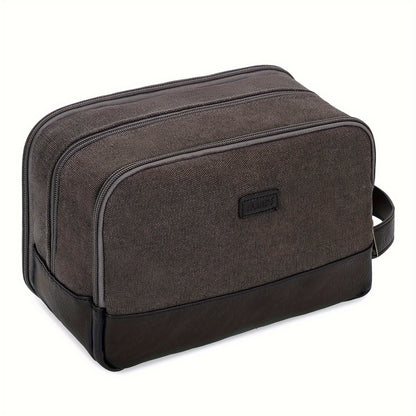 Beauty Case da Viaggio in Tela con Maniglia Laterale per Uomo Donna, Organizer da Viaggio per Articoli da Toeletta, Borsa da Barba con Tasca Separata per Asciutto e Bagnato per Accessori da Viaggio