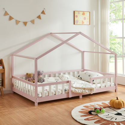 Letto per Bambini Treviolo in Stile Casa con Protezione Anticaduta in Legno di Pino