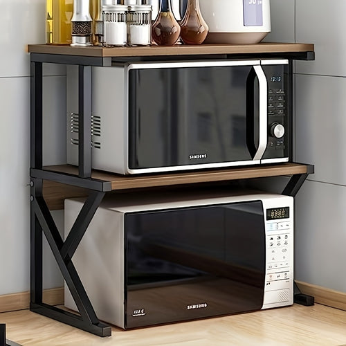 Scaffale multifunzionale da cucina a forma di K a tre strati, scaffale per forno a microonde, scaffale per forno, spazio di archiviazione multistrato con classificazione, accessori completi, rinforzo a forma di K, materiale in acciaio al carbonio, adatto