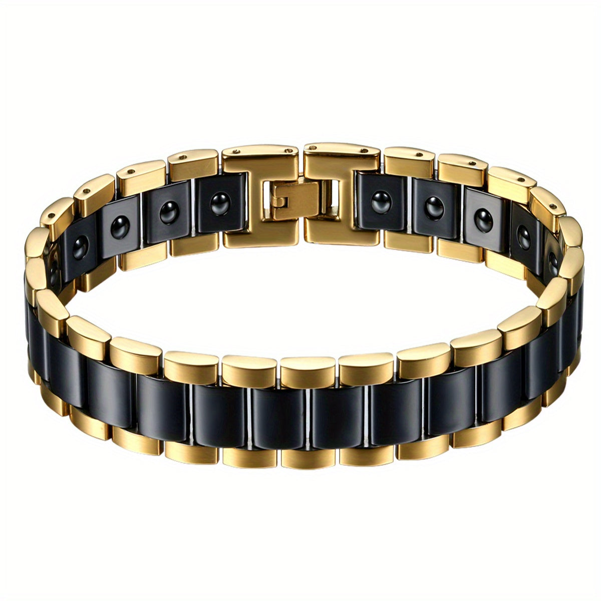 Bracciale Magnetico Uomo JewelryWe, Bracelet Ceramica Moda a Link Rettangolari in Oro Argento Nero Bianco Stile Moderna, Gioiello Benessere Design Classici e Contemporanee di Alta Qualità per Polso Unisex Accessorio Casual