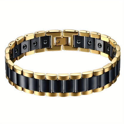 Bracciale Magnetico Uomo JewelryWe, Bracelet Ceramica Moda a Link Rettangolari in Oro Argento Nero Bianco Stile Moderna, Gioiello Benessere Design Classici e Contemporanee di Alta Qualità per Polso Unisex Accessorio Casual