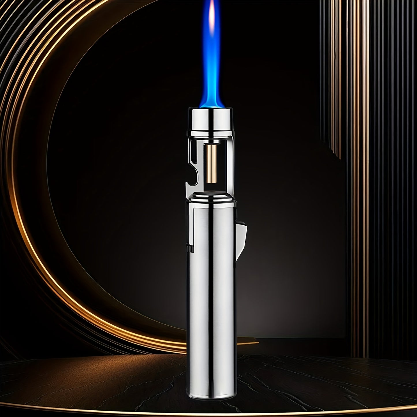 Accendino in metallo (carburante non incluso), classico accendino portatile grande lucido antivento ricaricabile con carburante, fiamma blu, con funzione di apri-bottiglie, realizzato in lega di zinco, più facile da usare per una migliore esperienza di ca