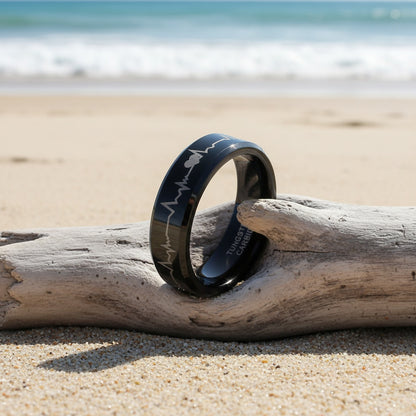 Anello di coppia JewelryWe in carburo di tungsteno con cuori e battito cardiaco, anelli per partner, anelli 'amicizia, fedi nuziali, anelli di fidanzamento, fascia, nero